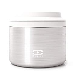 a white and grey thermal lunch box from the brand Mon bento