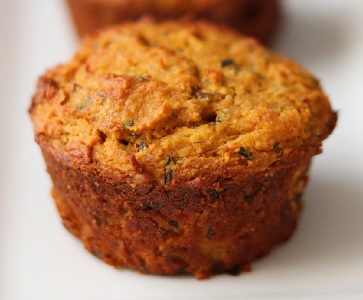 One chicken muffin that has a beautiful golden color. 