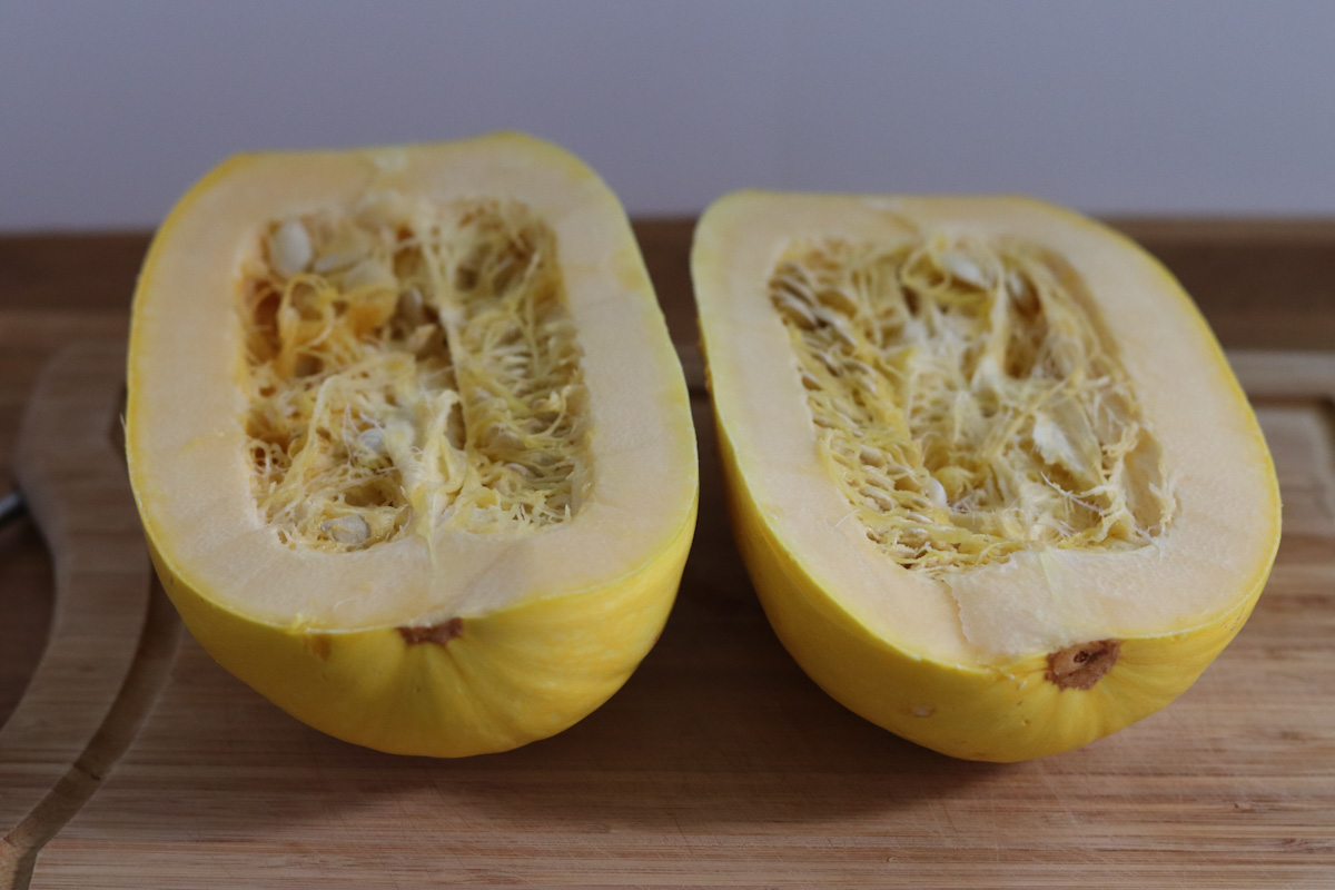 spaghetti squash cut in 2 halves