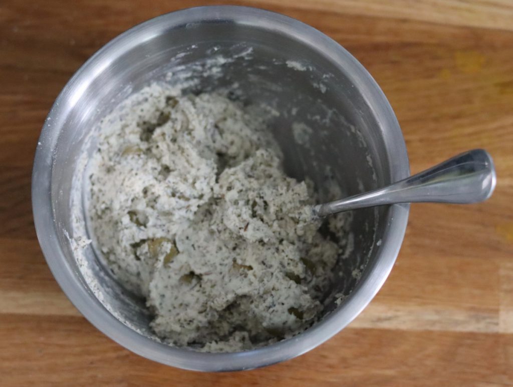 The gluten free and yeast free focaccia batter in a large bowl