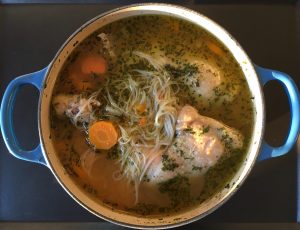 Chicken noodle soup in Dutch oven