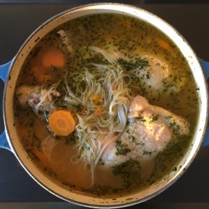 Chicken noodle soup in Dutch oven