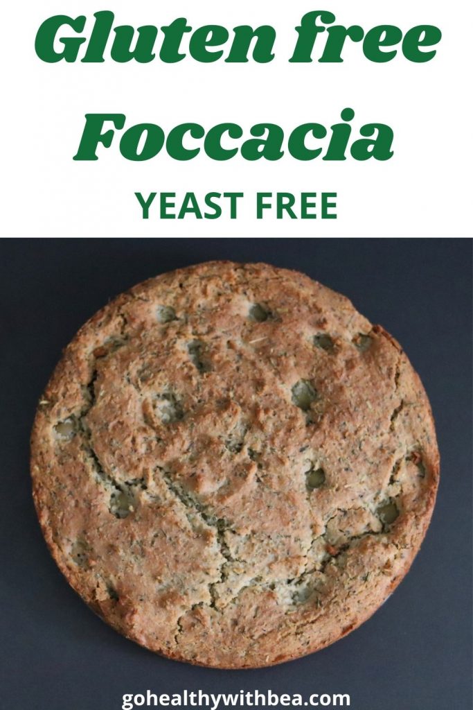 a graphic with a picture of gluten free focaccia and a text overlay with the title