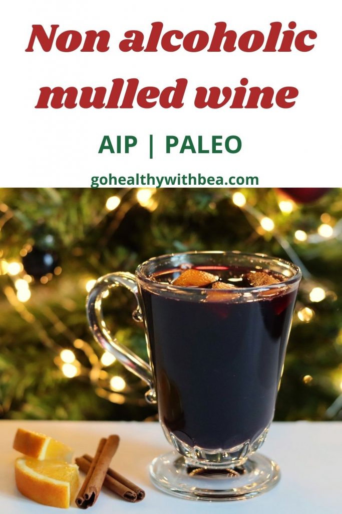 a graphic with the picture of mulled wine in a glass cup and the title wrtitten in red and green