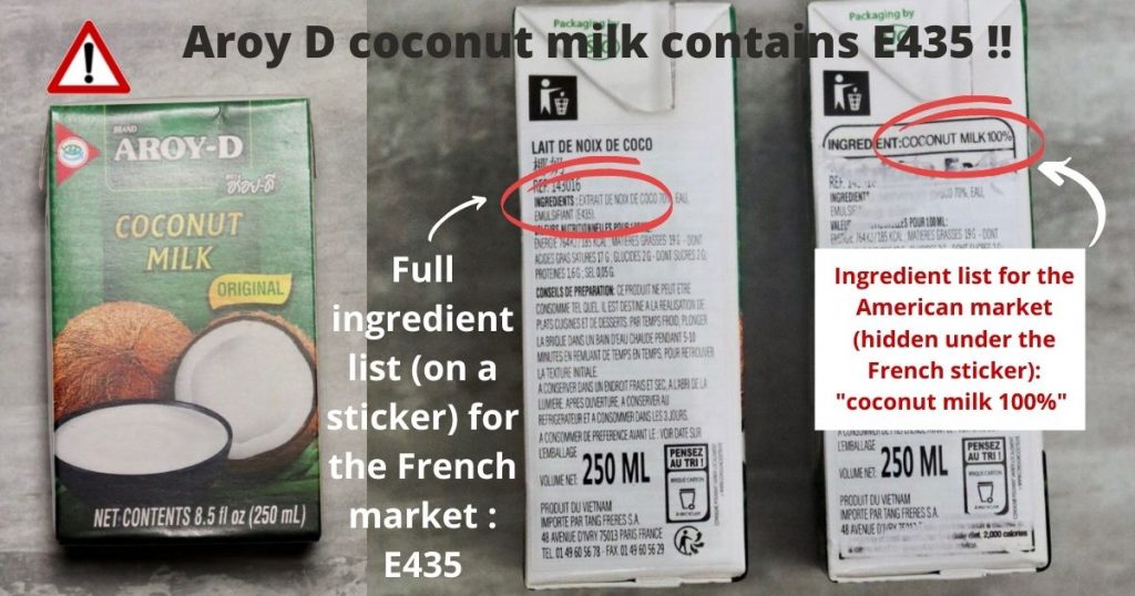 aroy d coconut milk french and american packages compared side by side