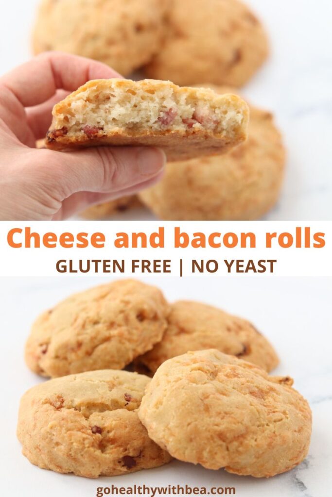 a graphic with 2 pictures of cheese and bacon rolls and the title in the middle
