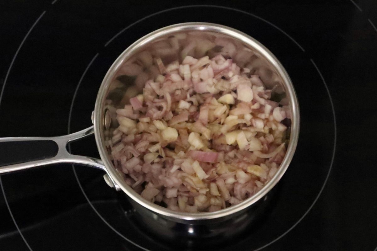minced shallots and olive oil in a sauce pan
