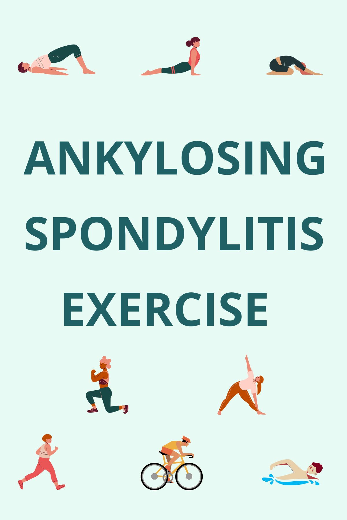Collage with illustrations of exercises and the title "ankylosing spondylitis exercise" written in the center.