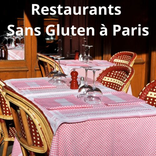 Photo de tables en terrasse d'une brasserie avec le titre "restaurants sans gluten à Paris".