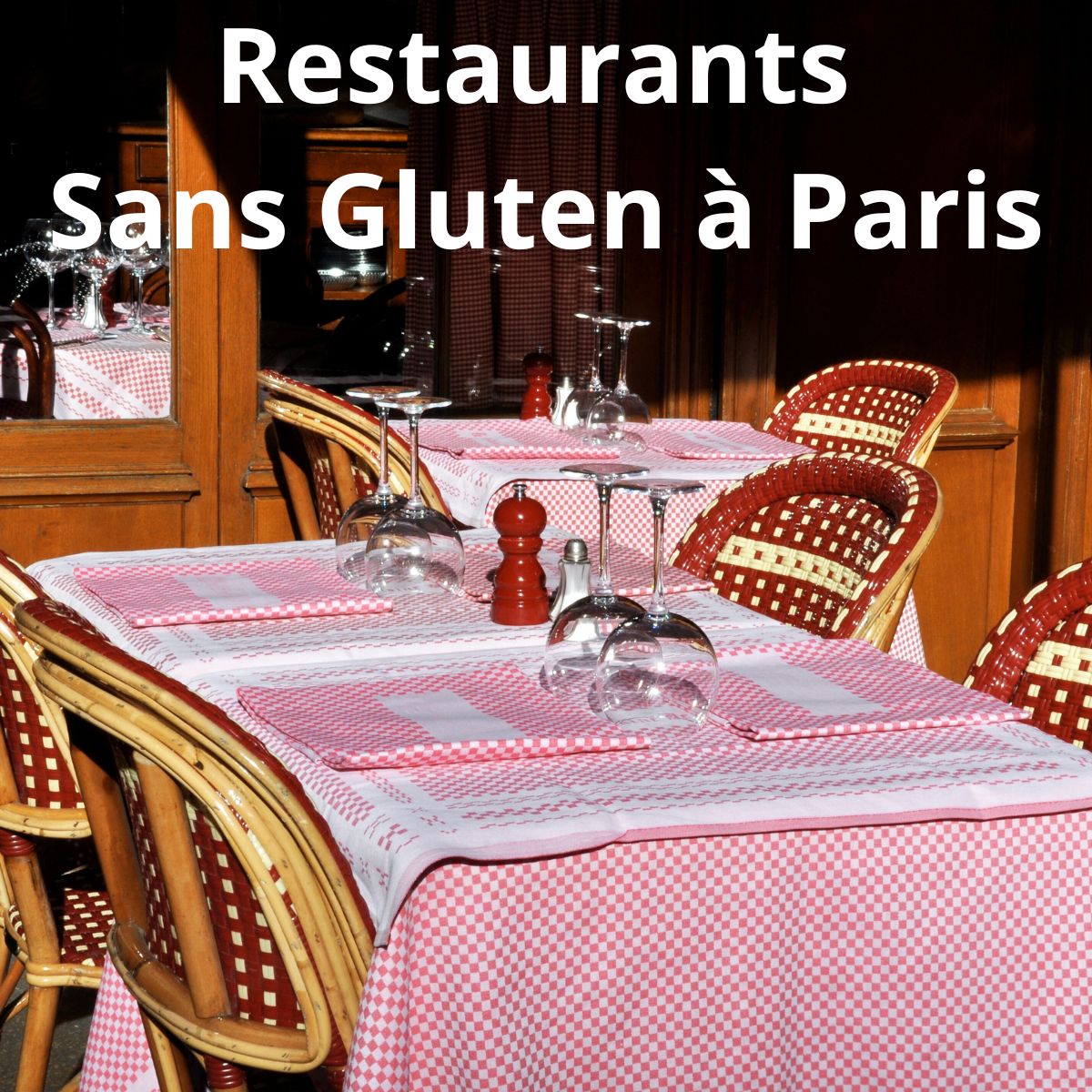 Photo de tables en terrasse d'une brasserie avec le titre "restaurants sans gluten à Paris".