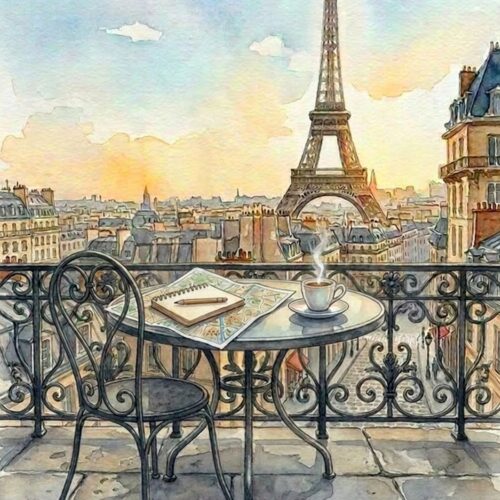 A watercolor of Paris.